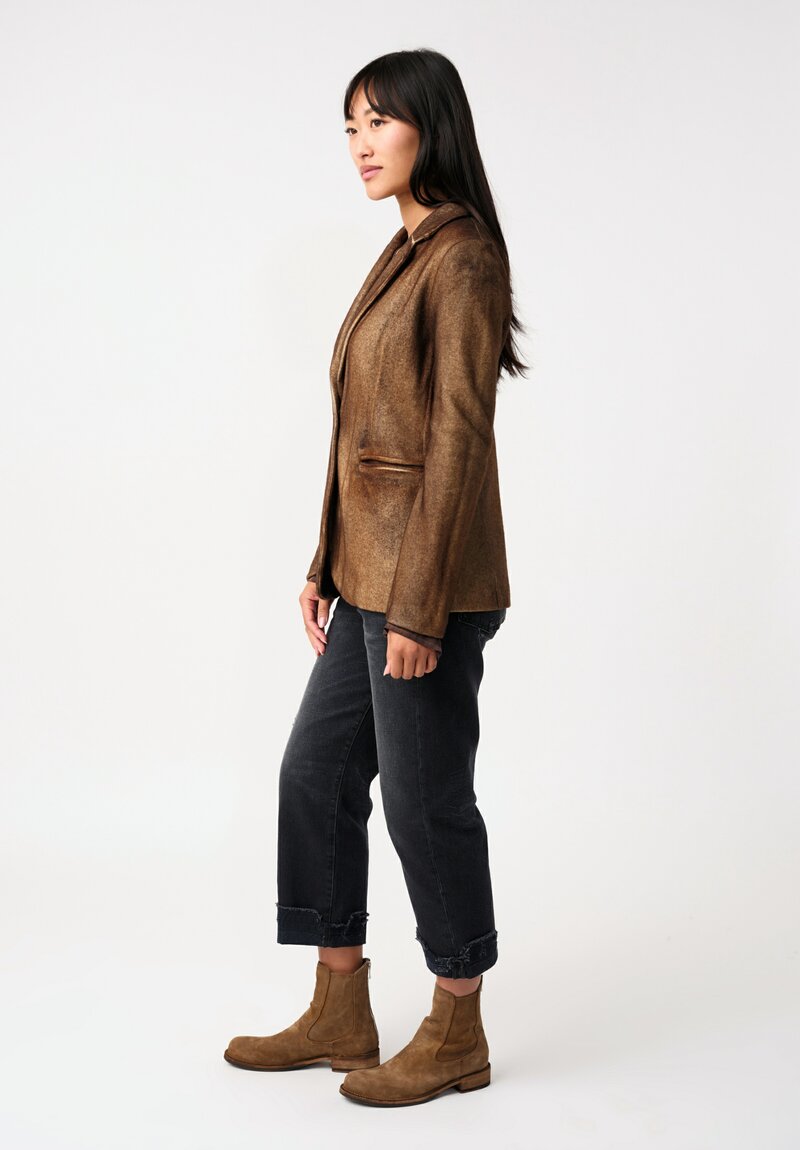 Avant Toi Hand-Painted Felted Rever Blazer in Nero & Antilope Brown