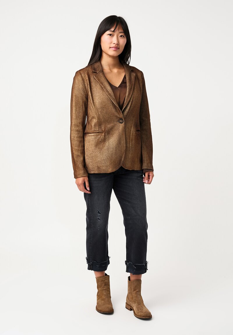 Avant Toi Hand-Painted Felted Rever Blazer in Nero & Antilope Brown