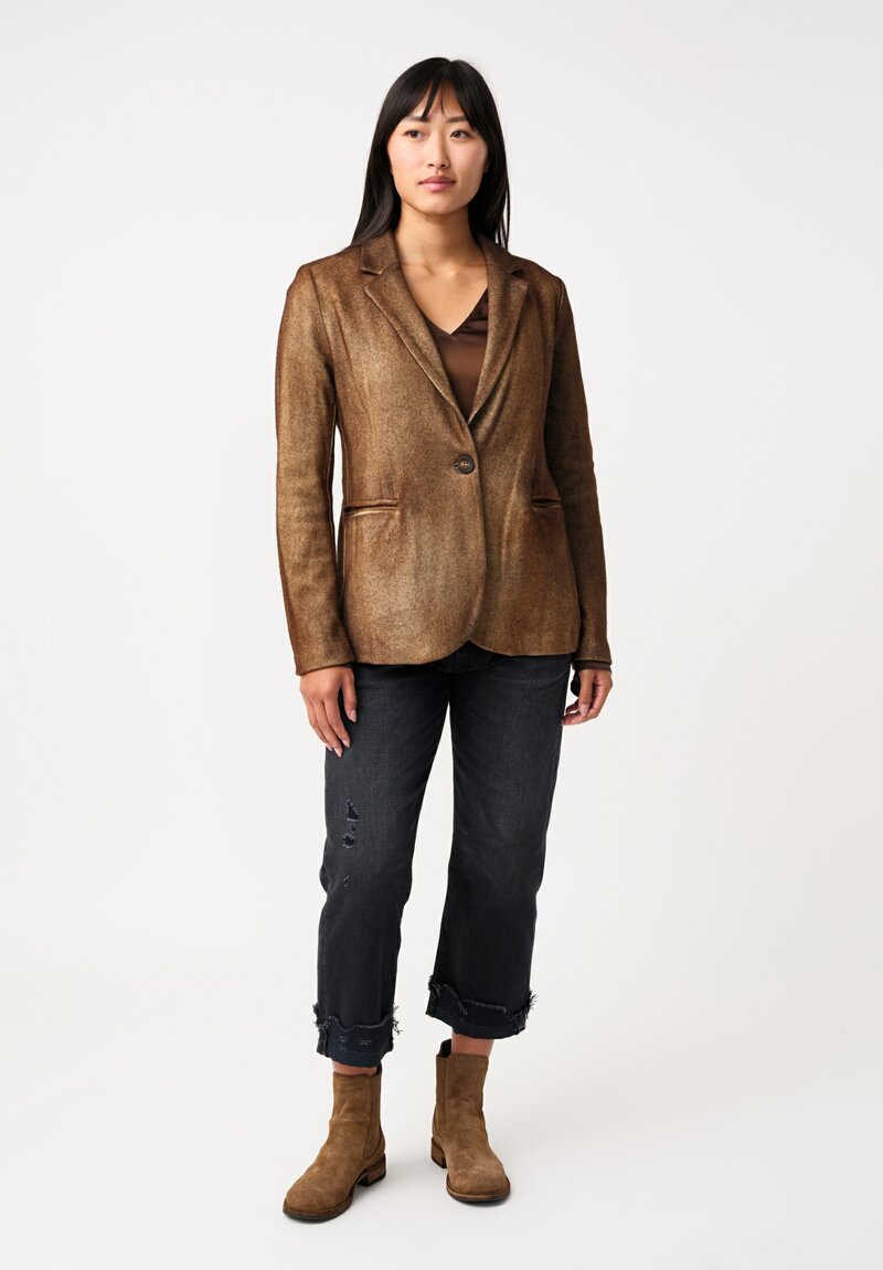 Avant Toi Hand-Painted Felted Rever Blazer in Nero & Antilope Brown