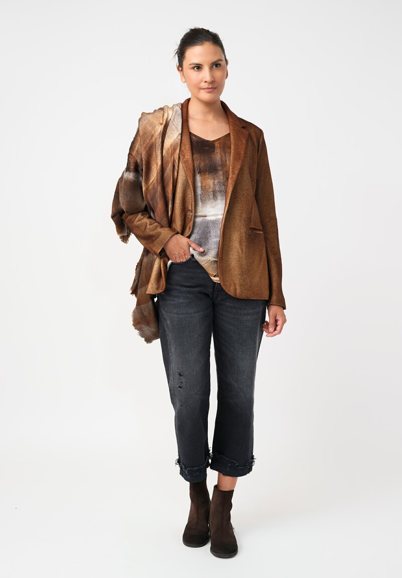 Avant Toi Hand-Painted Rever Blazer in Nero & Sughero Brown