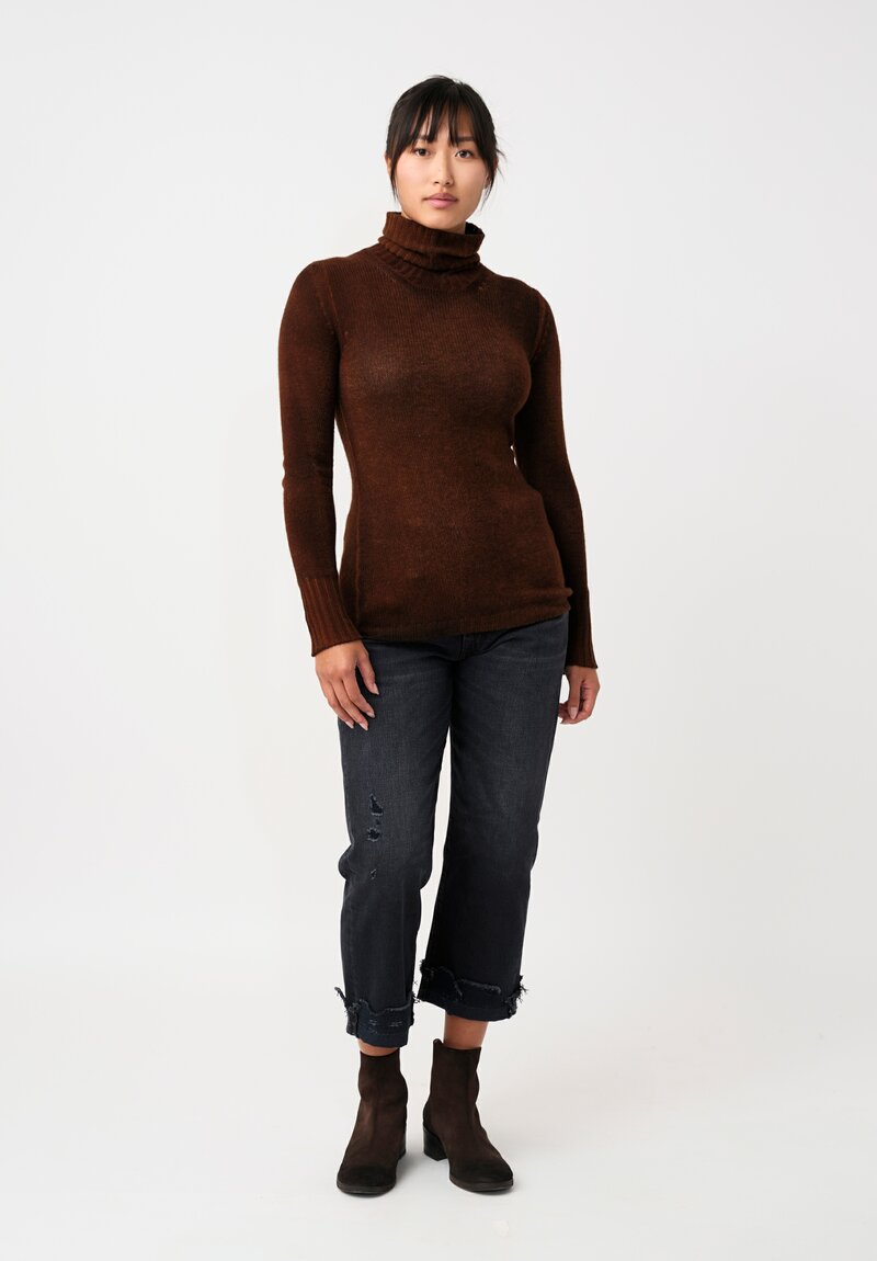 Avant Toi Cashmere Sciancrata Turtleneck in Nero & Antilope Brown
