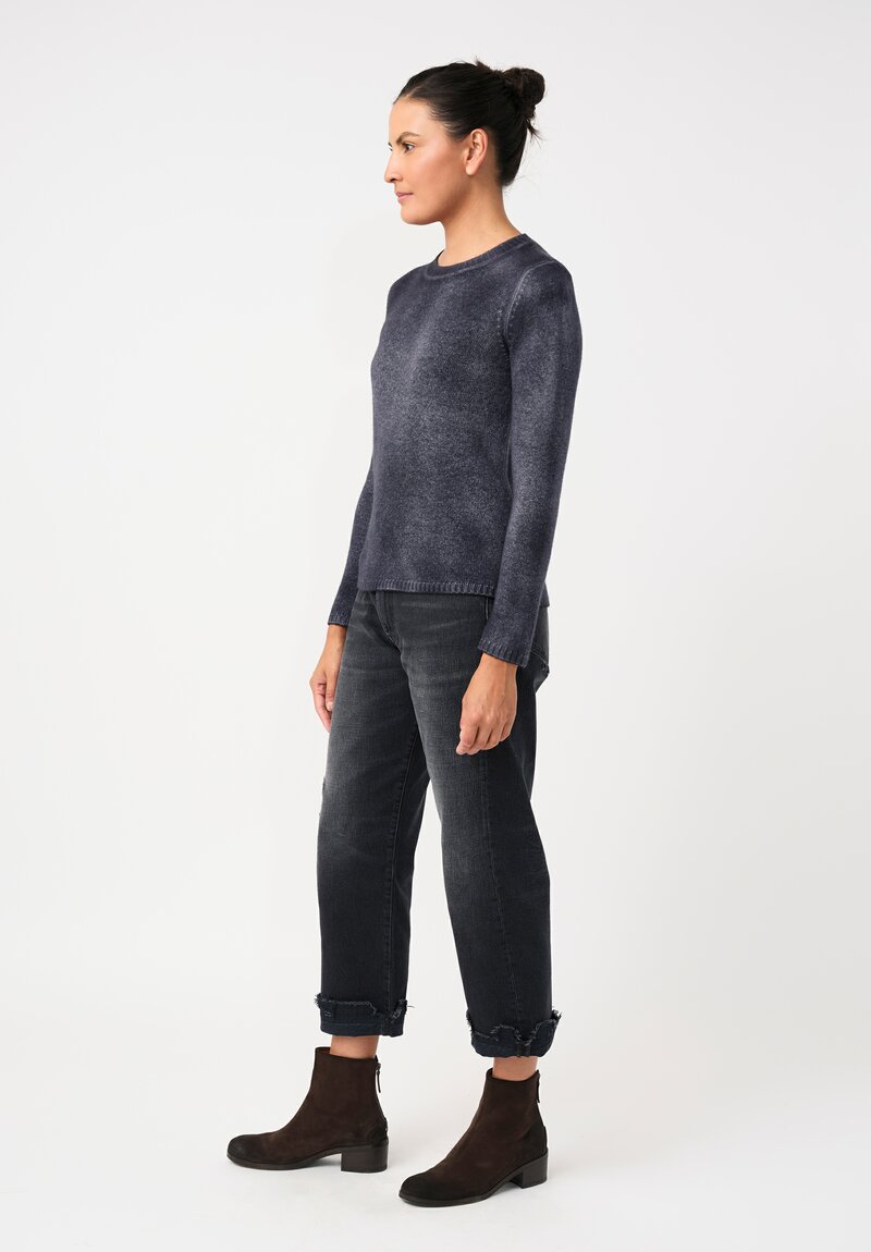Avant Toi Cashmere Hand-Painted Cropped Sweater in Navy Blue
