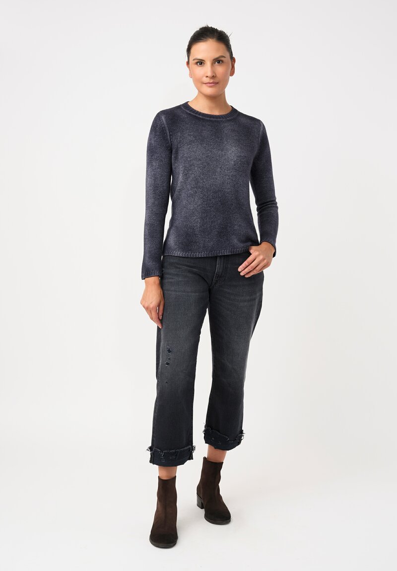 Avant Toi Cashmere Hand-Painted Cropped Sweater in Navy Blue