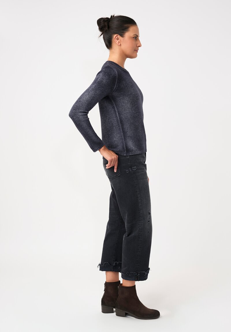 Avant Toi Cashmere Hand-Painted Cropped Sweater in Navy Blue