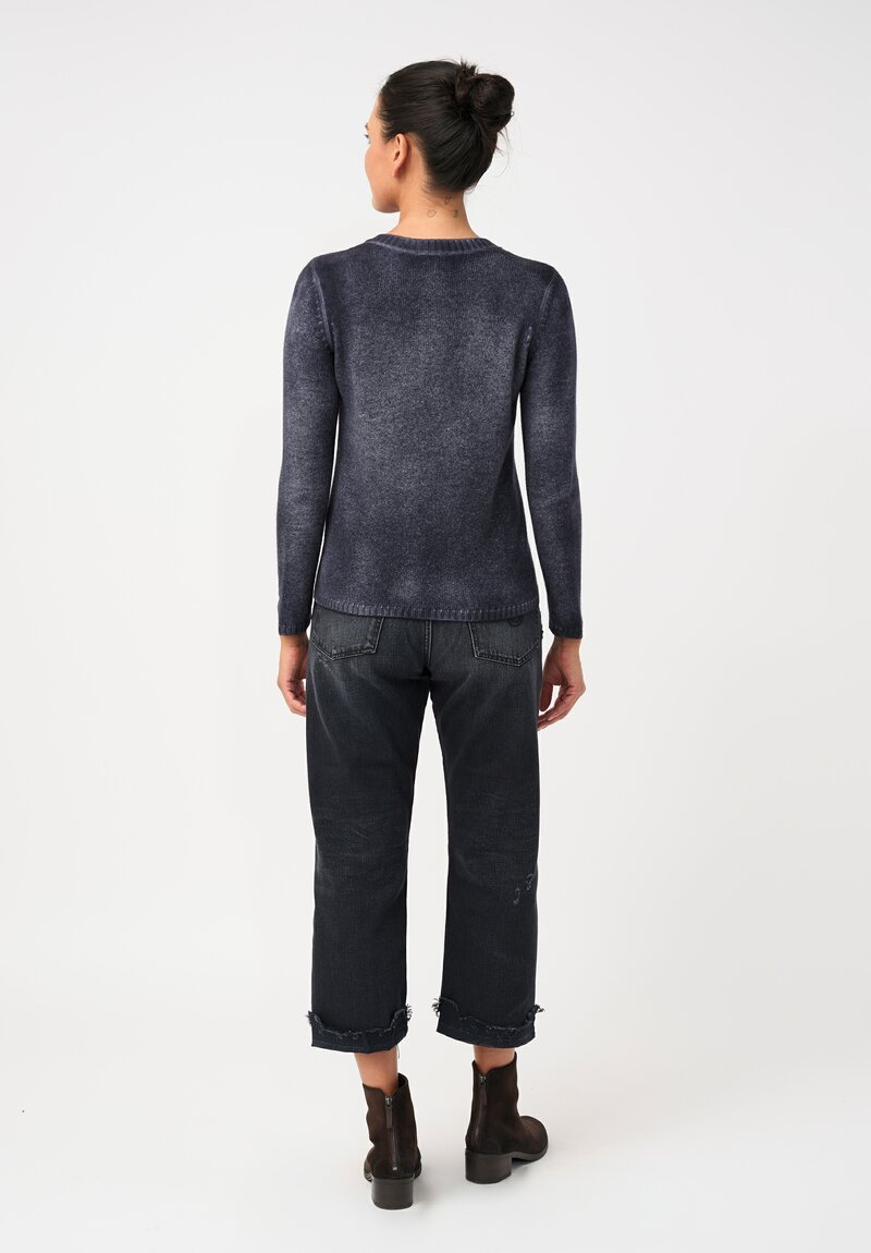 Avant Toi Cashmere Hand-Painted Cropped Sweater in Navy Blue