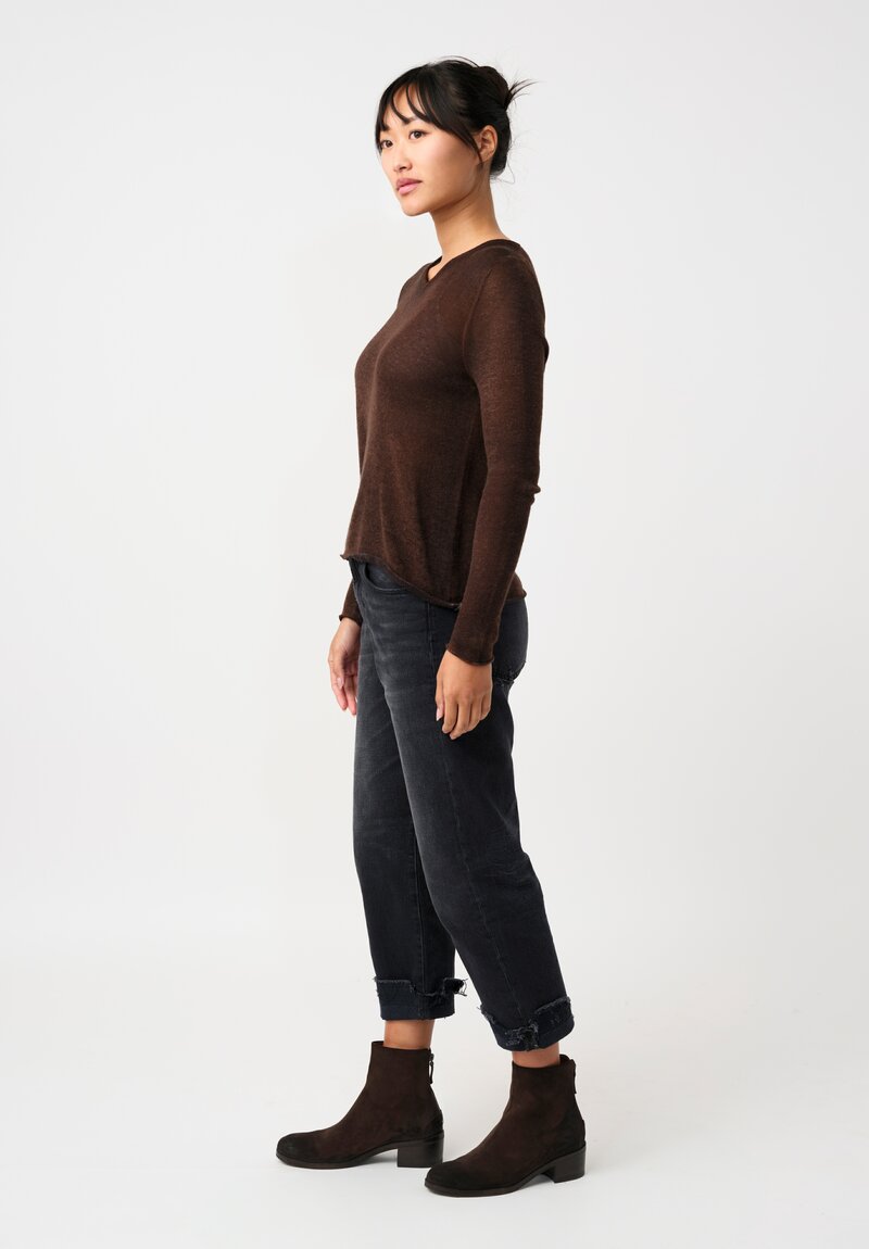 Avant Toi Cashmere V-Neck Garza Sweater in Nero & Brownie Brown