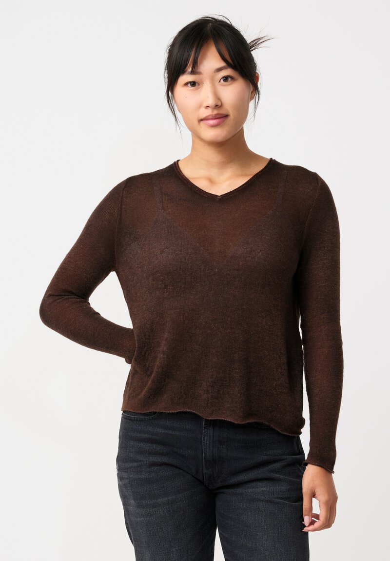 Avant Toi Cashmere V-Neck Garza Sweater in Nero & Brownie Brown