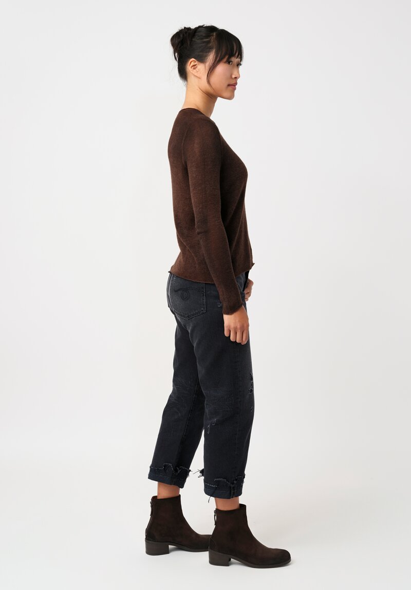 Avant Toi Cashmere V-Neck Garza Sweater in Nero & Brownie Brown