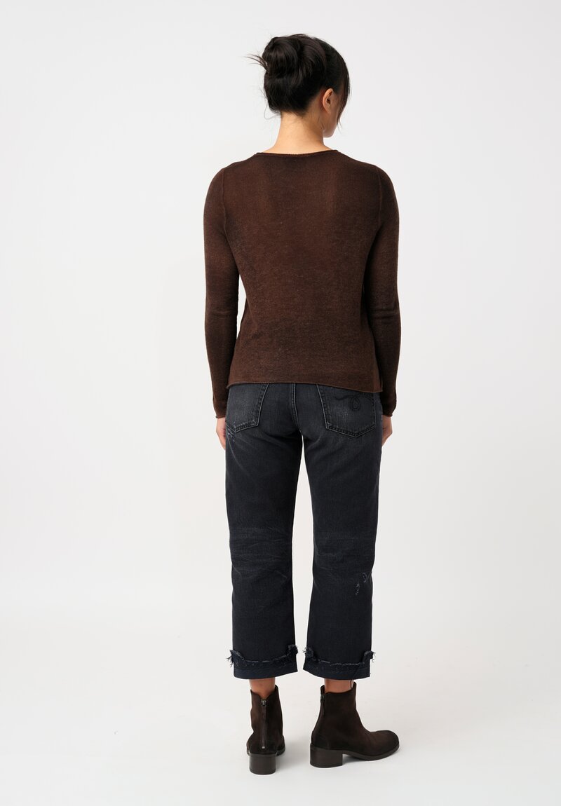 Avant Toi Cashmere V-Neck Garza Sweater in Nero & Brownie Brown