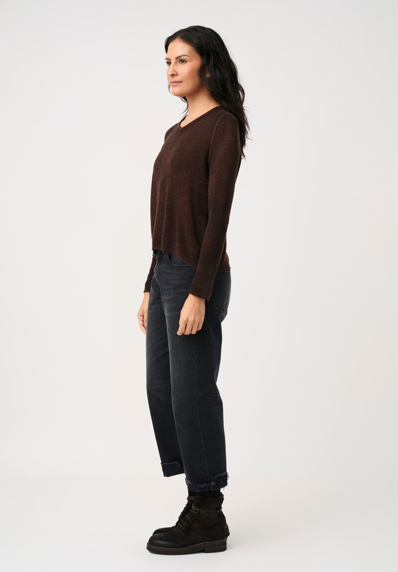 Avant Toi Cashmere V-Neck Garza Sweater in Nero & Brownie Brown