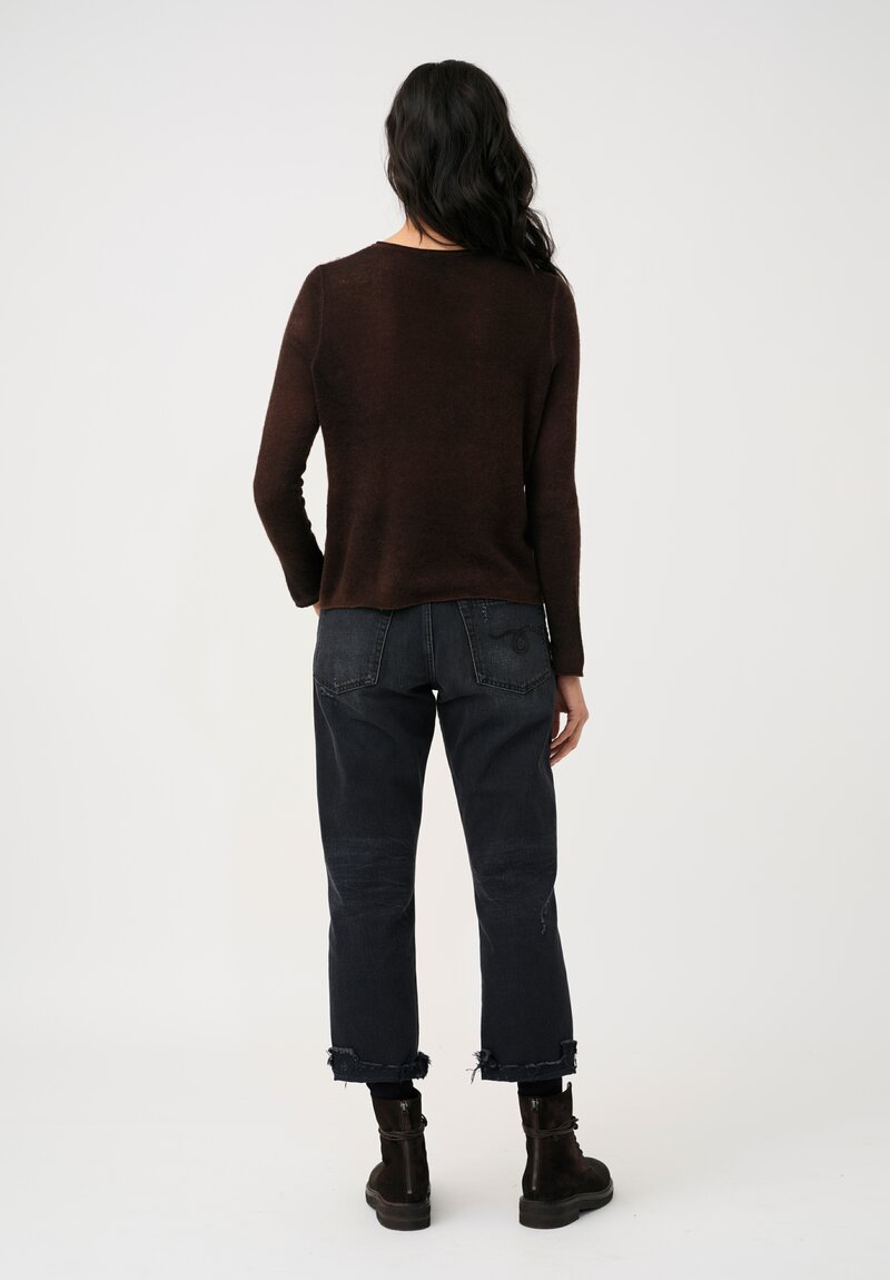 Avant Toi Cashmere V-Neck Garza Sweater in Nero & Brownie Brown