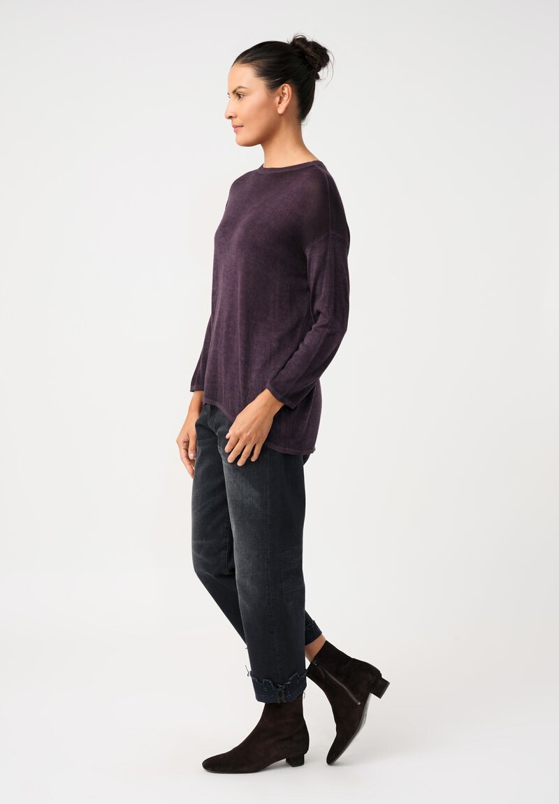 Avant Toi Cashmere & Silk Maglia Barchetta Sweater in Nero & Mosto Purple