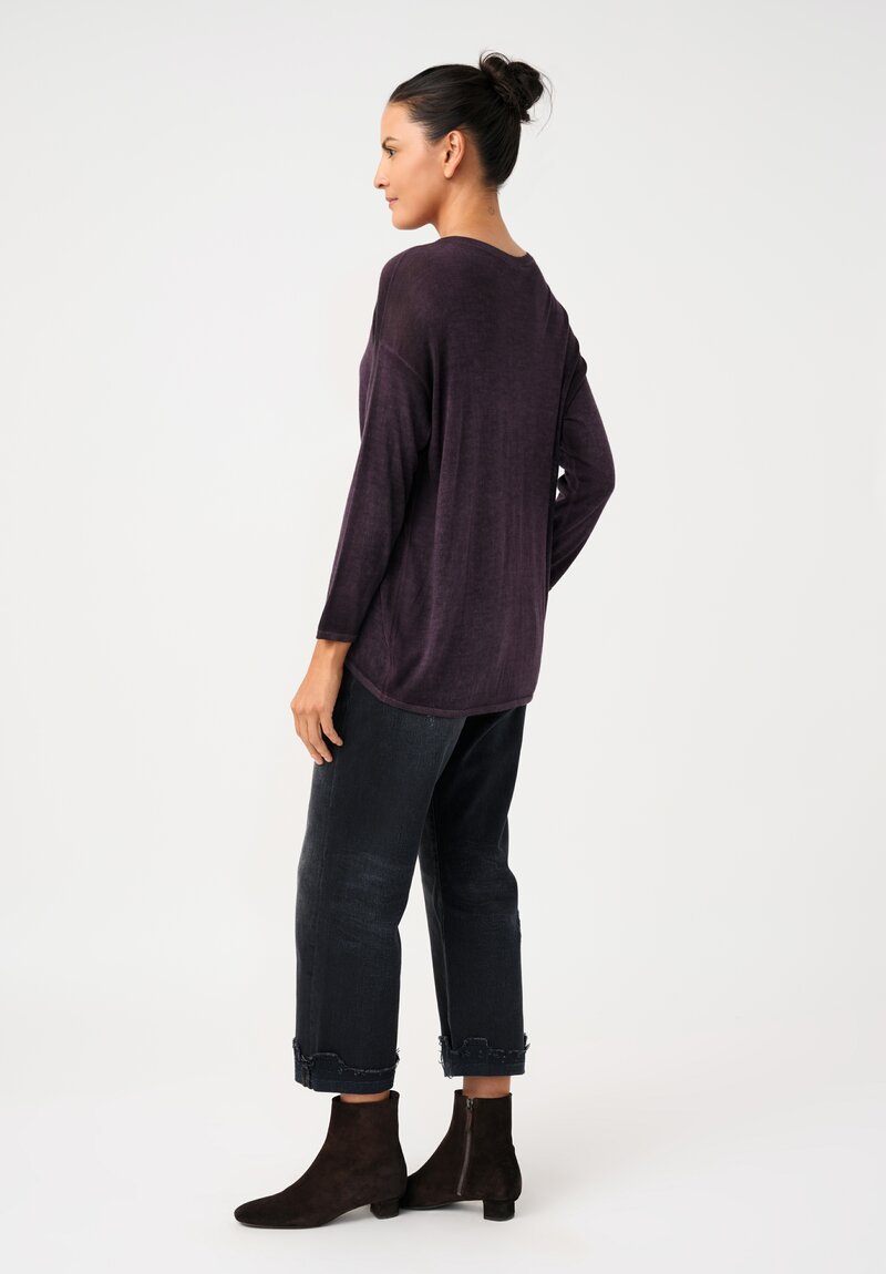 Avant Toi Cashmere & Silk Maglia Barchetta Sweater in Nero & Mosto Purple