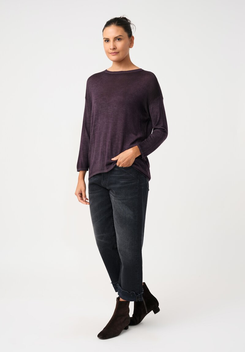 Avant Toi Cashmere & Silk Maglia Barchetta Sweater in Nero & Mosto Purple