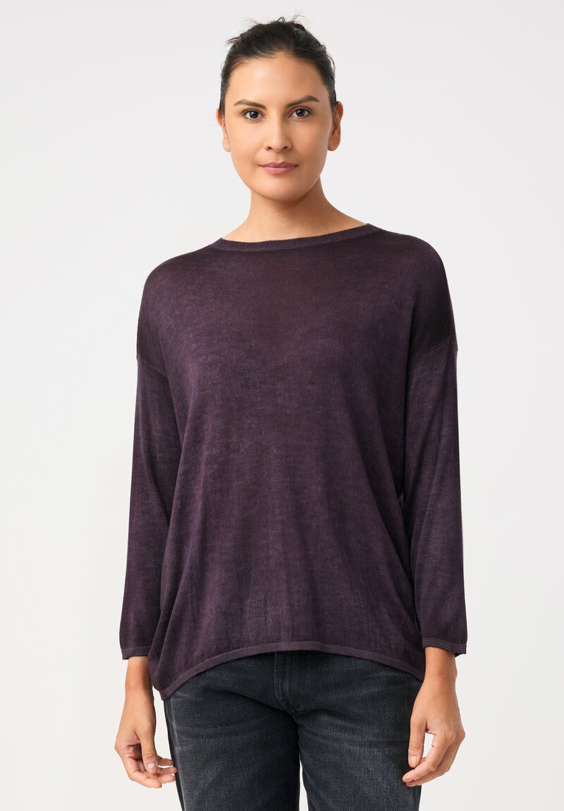 Avant Toi Cashmere & Silk Maglia Barchetta Sweater in Nero & Mosto Purple