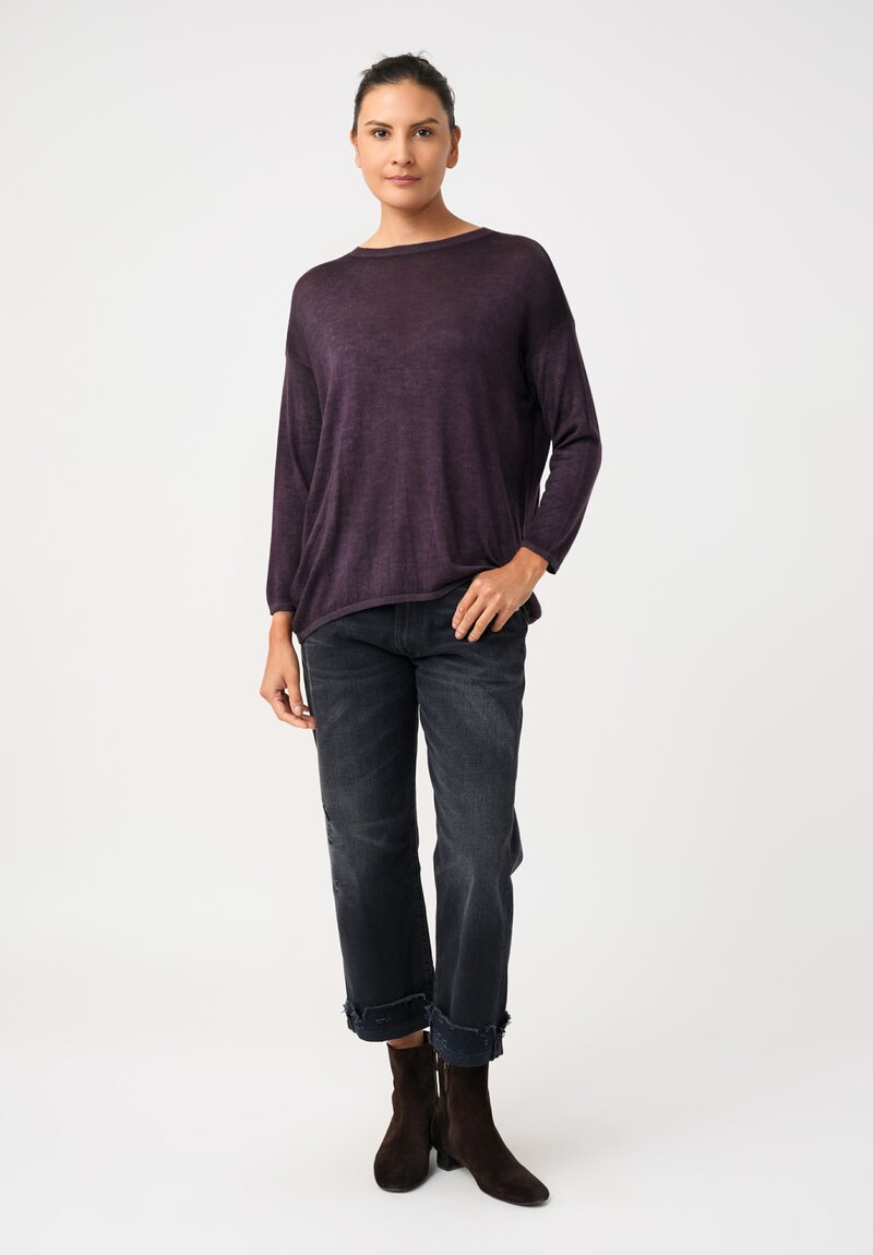 Avant Toi Cashmere & Silk Maglia Barchetta Sweater in Nero & Mosto Purple
