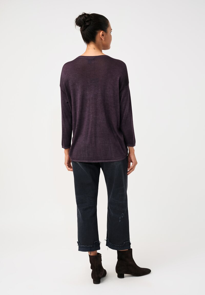 Avant Toi Cashmere & Silk Maglia Barchetta Sweater in Nero & Mosto Purple