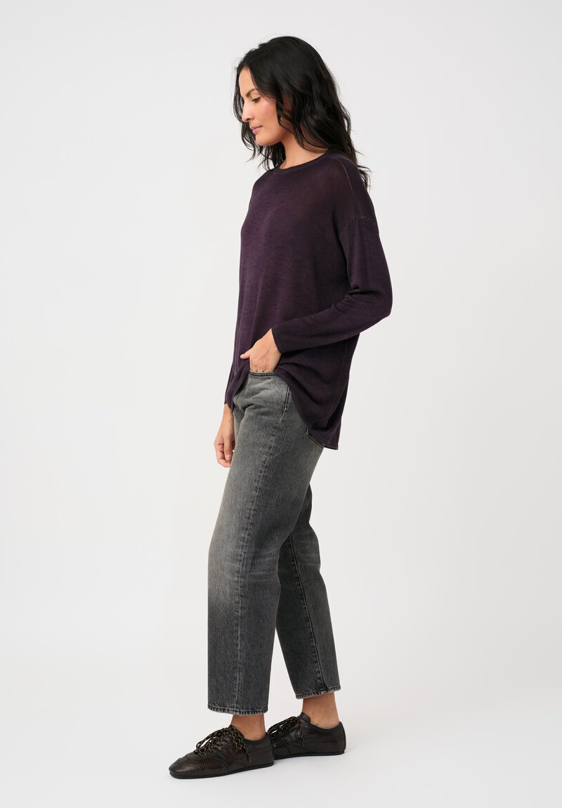 Avant Toi Cashmere & Silk Maglia Barchetta Sweater in Nero & Mosto Purple