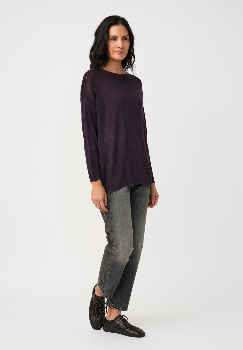 Avant Toi Cashmere & Silk Maglia Barchetta Sweater in Nero & Mosto Purple