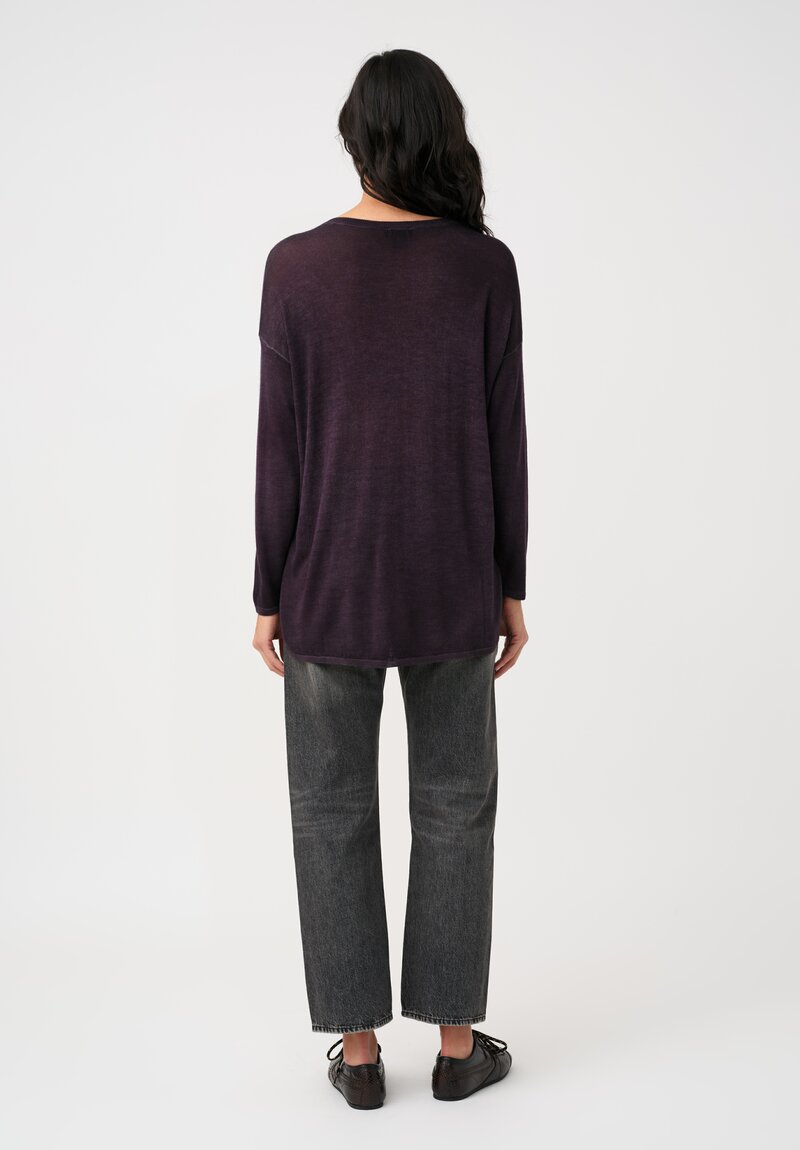 Avant Toi Cashmere & Silk Maglia Barchetta Sweater in Nero & Mosto Purple