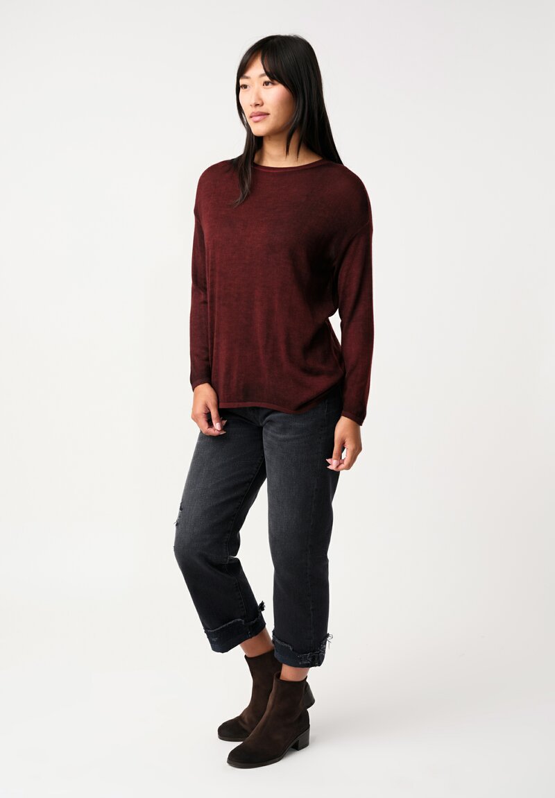 Avant Toi Cashmere & Silk Maglia Barchetta Sweater in Nero & Fuoco Red