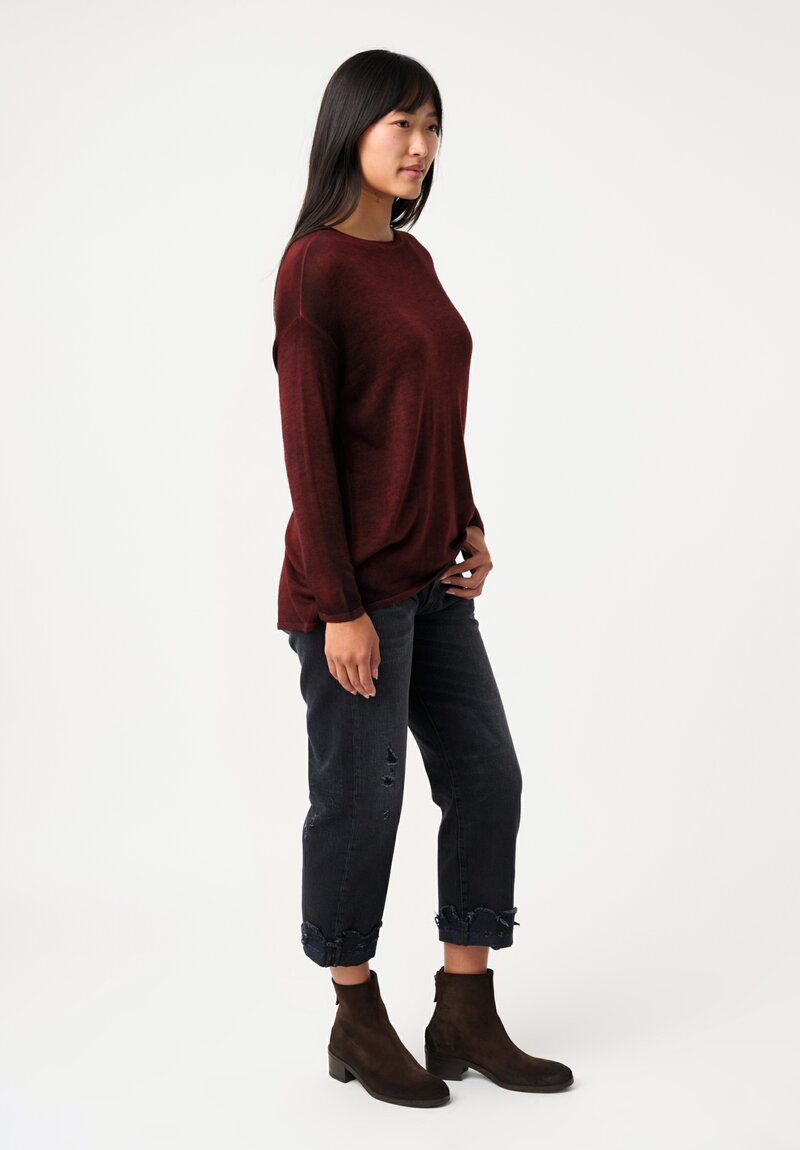 Avant Toi Cashmere & Silk Maglia Barchetta Sweater in Nero & Fuoco Red