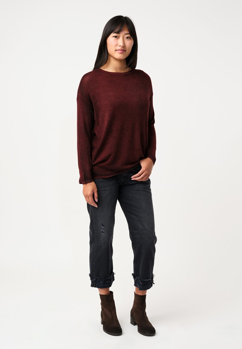 Avant Toi Cashmere & Silk Maglia Barchetta Sweater in Nero & Fuoco Red