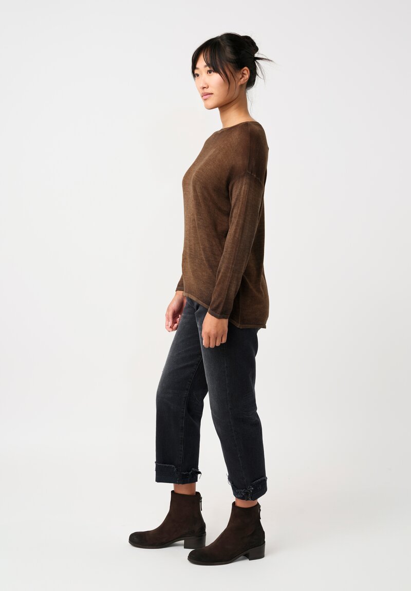 Avant Toi Cashmere & Silk Maglia Barchetta Sweater in Nero & Sughero Brown