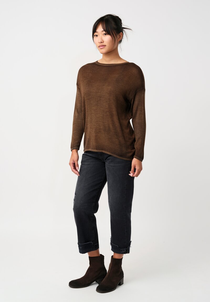 Avant Toi Cashmere & Silk Maglia Barchetta Sweater in Nero & Sughero Brown