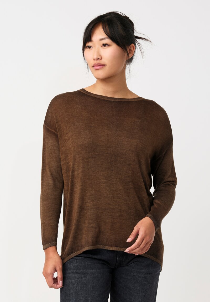 Avant Toi Cashmere & Silk Maglia Barchetta Sweater in Nero & Sughero Brown