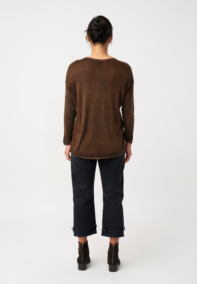 Avant Toi Cashmere & Silk Maglia Barchetta Sweater in Nero & Sughero Brown