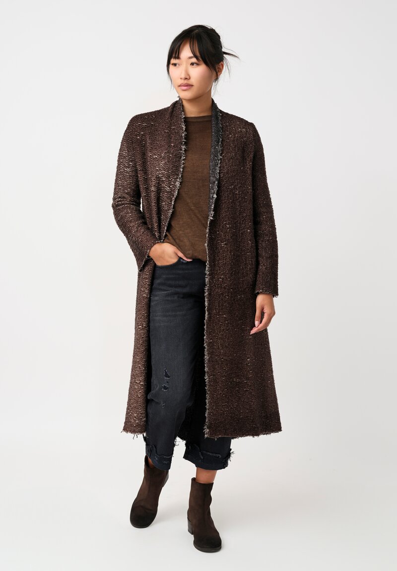 Avant Toi Cashmere & Silk Maglia Barchetta Sweater in Nero & Sughero Brown