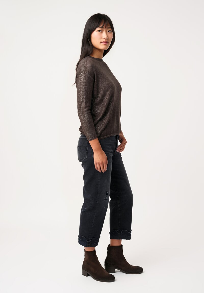 Avant Toi Cashmere & Silk Maglia Barchetta Sweater in Nero & Fuoco Red