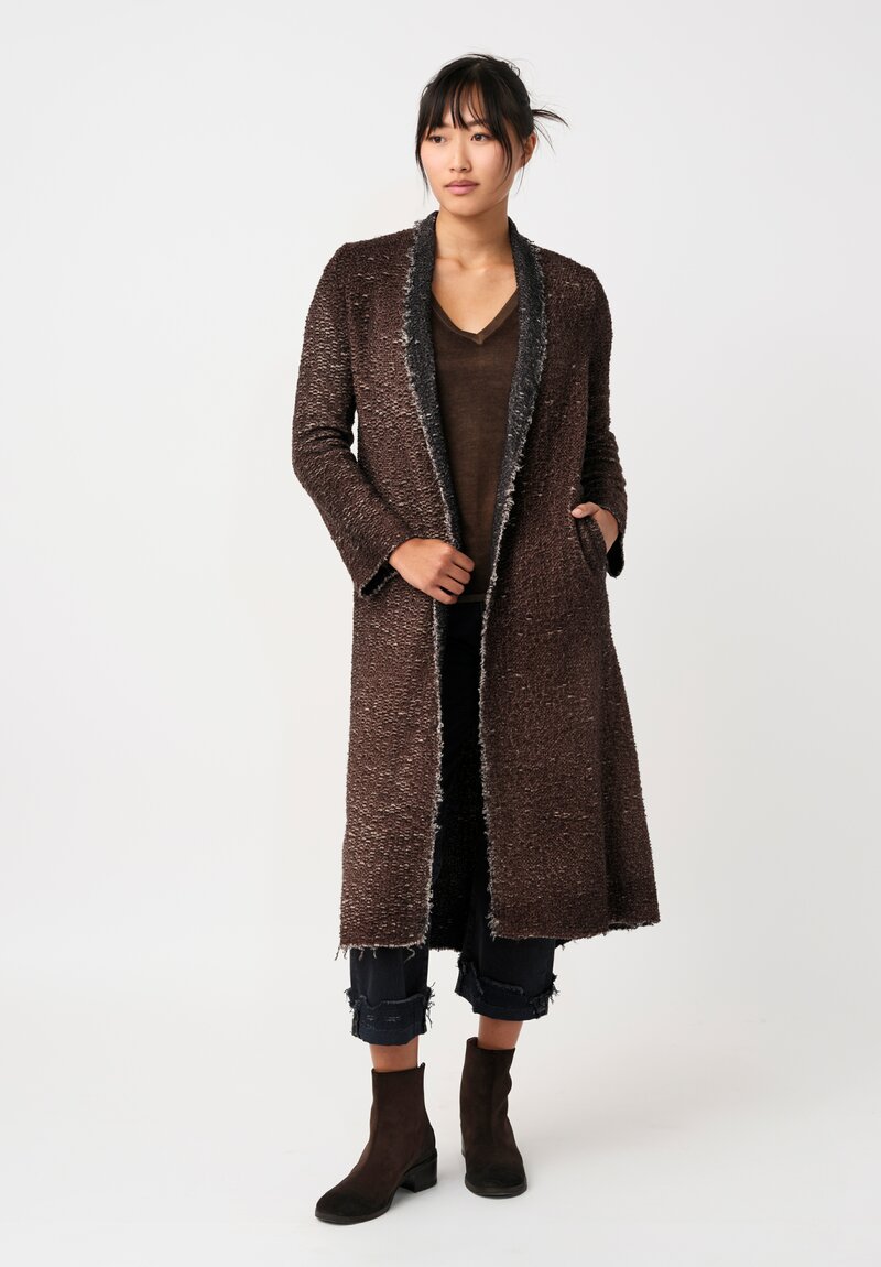 Avant Toi Cashmere & Silk V-Neck Barchetta Sweater in Nero & Sughero Brown0