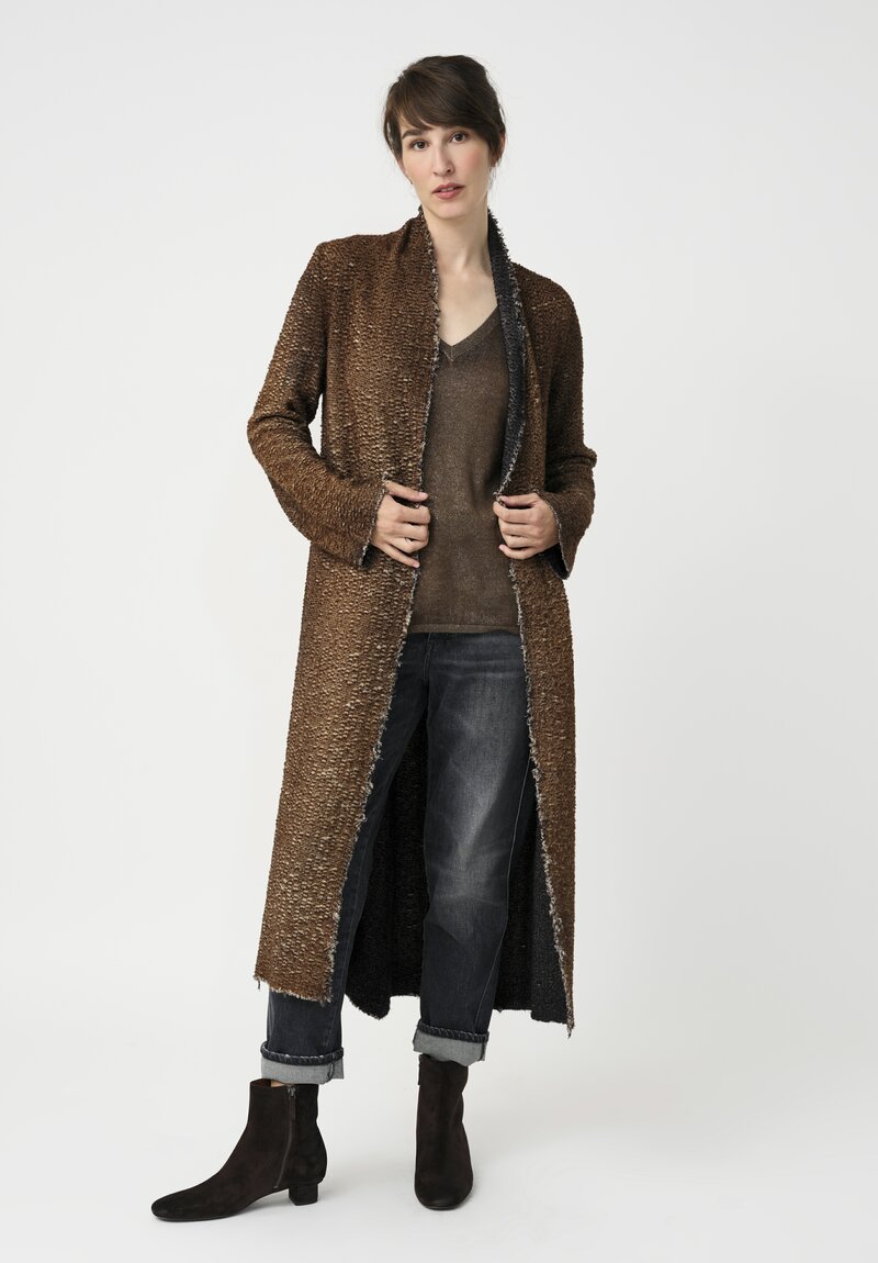 Avant Toi Cashmere & Silk V-Neck Barchetta Sweater in Stardust Nero & Sughero Brown