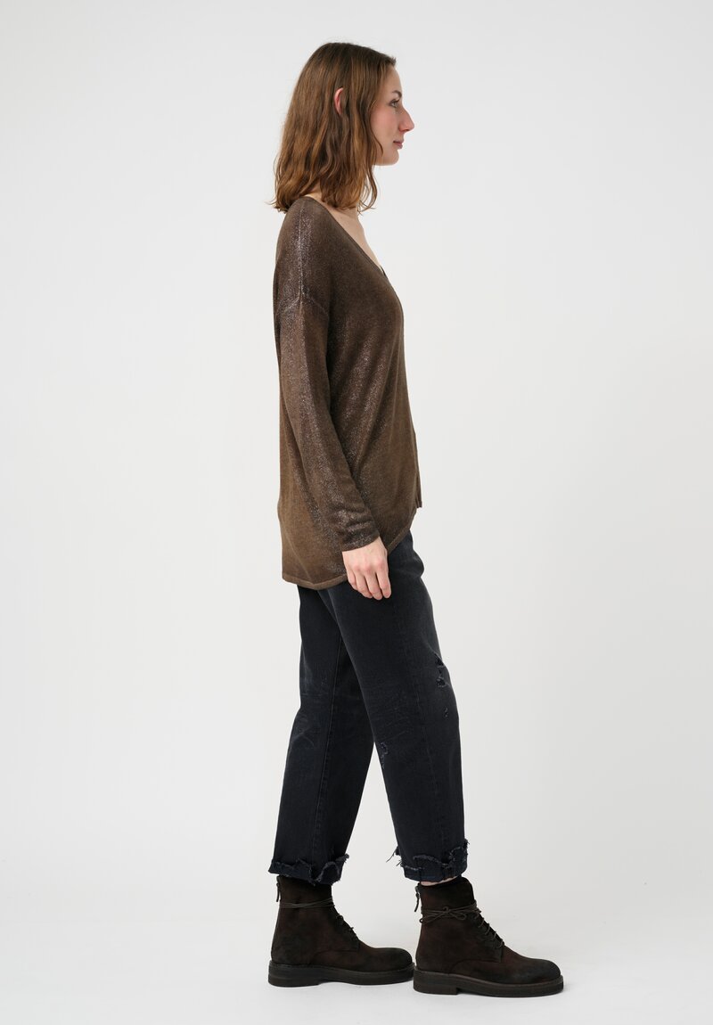 Avant Toi Cashmere & Silk V-Neck Maglia Sweater in Stardust Nero & Sughero Brown