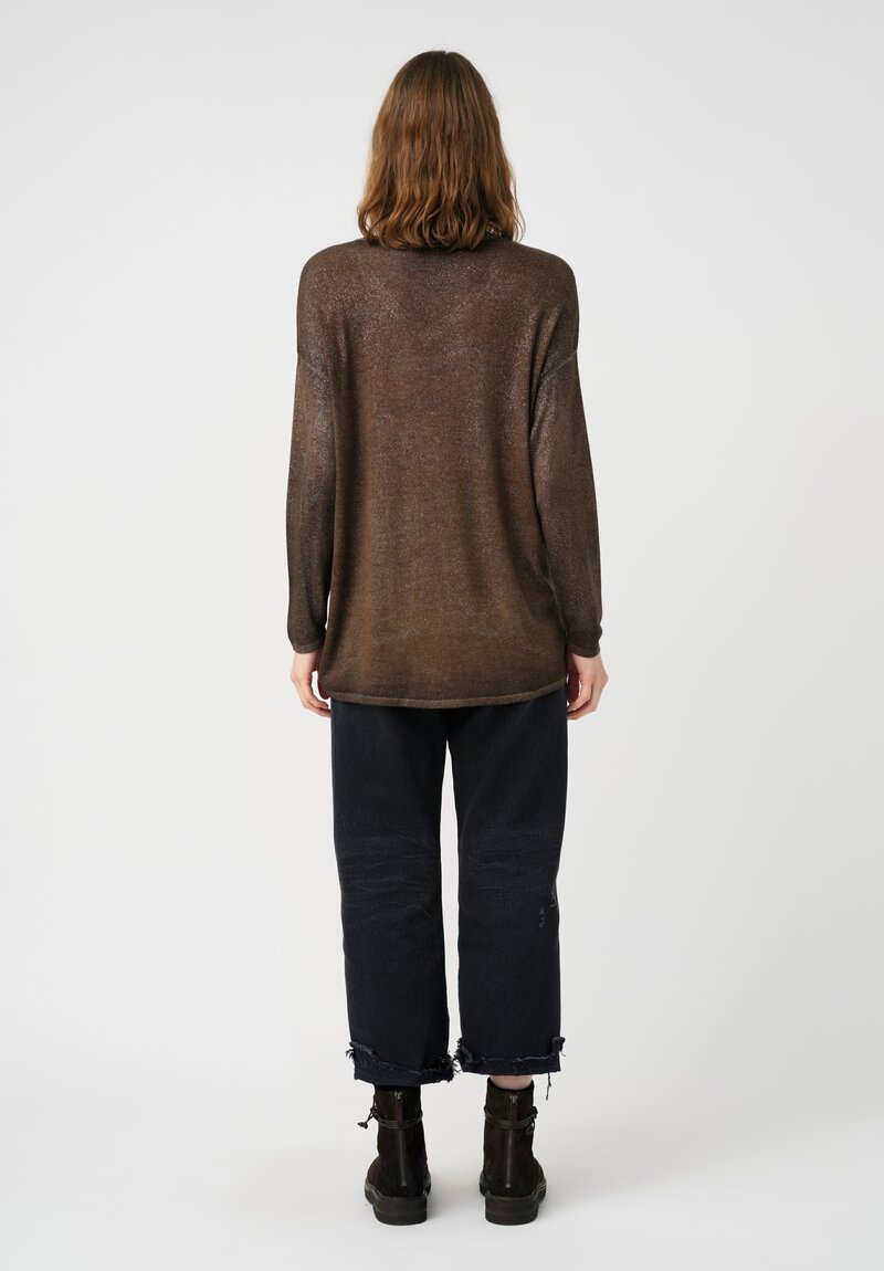 Avant Toi Cashmere & Silk V-Neck Maglia Sweater in Stardust Nero & Sughero Brown