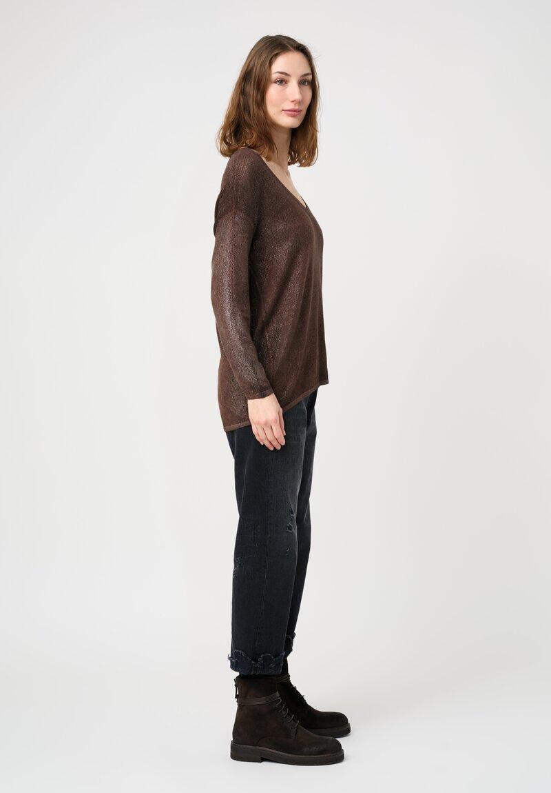 Avant Toi Cashmere & Silk Maglia V-Neck Sweater in Stardust Nero & Brownie