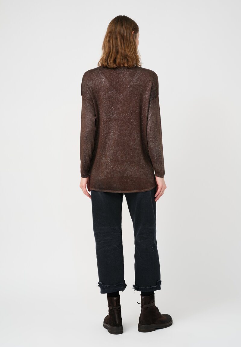 Avant Toi Cashmere & Silk Maglia V-Neck Sweater in Stardust Nero & Brownie