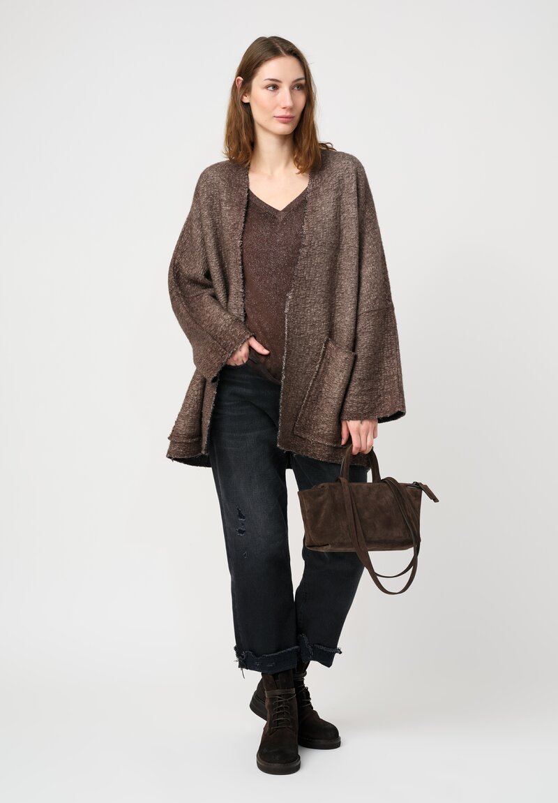 Avant Toi Cashmere & Silk Maglia V-Neck Sweater in Stardust Nero & Brownie