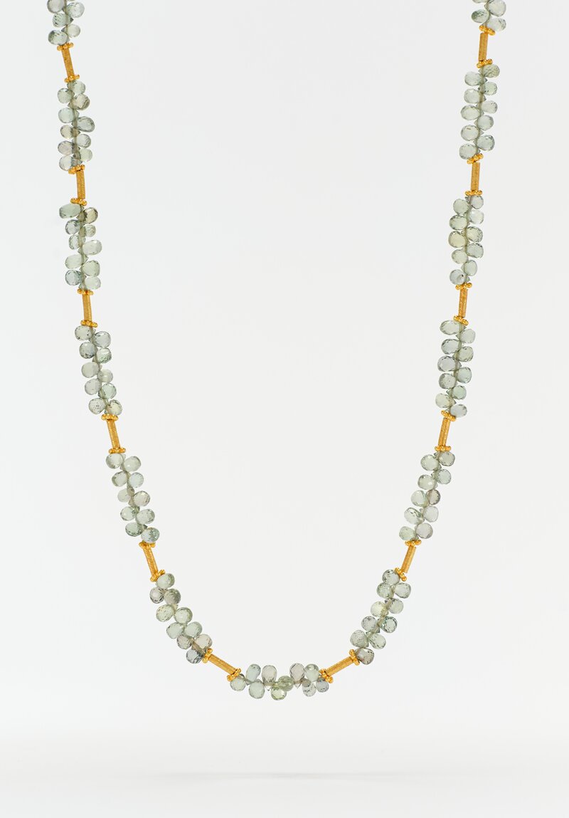 Greig Porter 18K Starburst Cylinders & Green Sapphire Briolette Beaded Necklace 16.5"