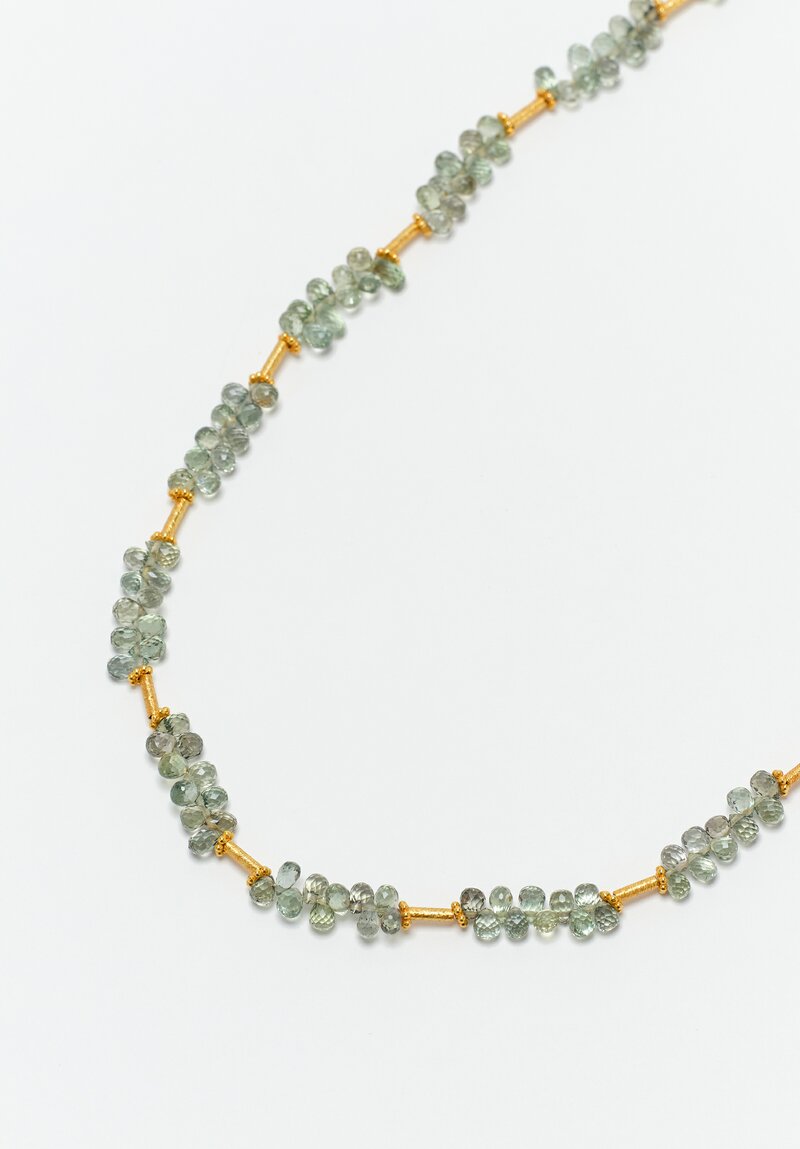 Greig Porter 18K Starburst Cylinders & Green Sapphire Briolette Beaded Necklace 16.5"