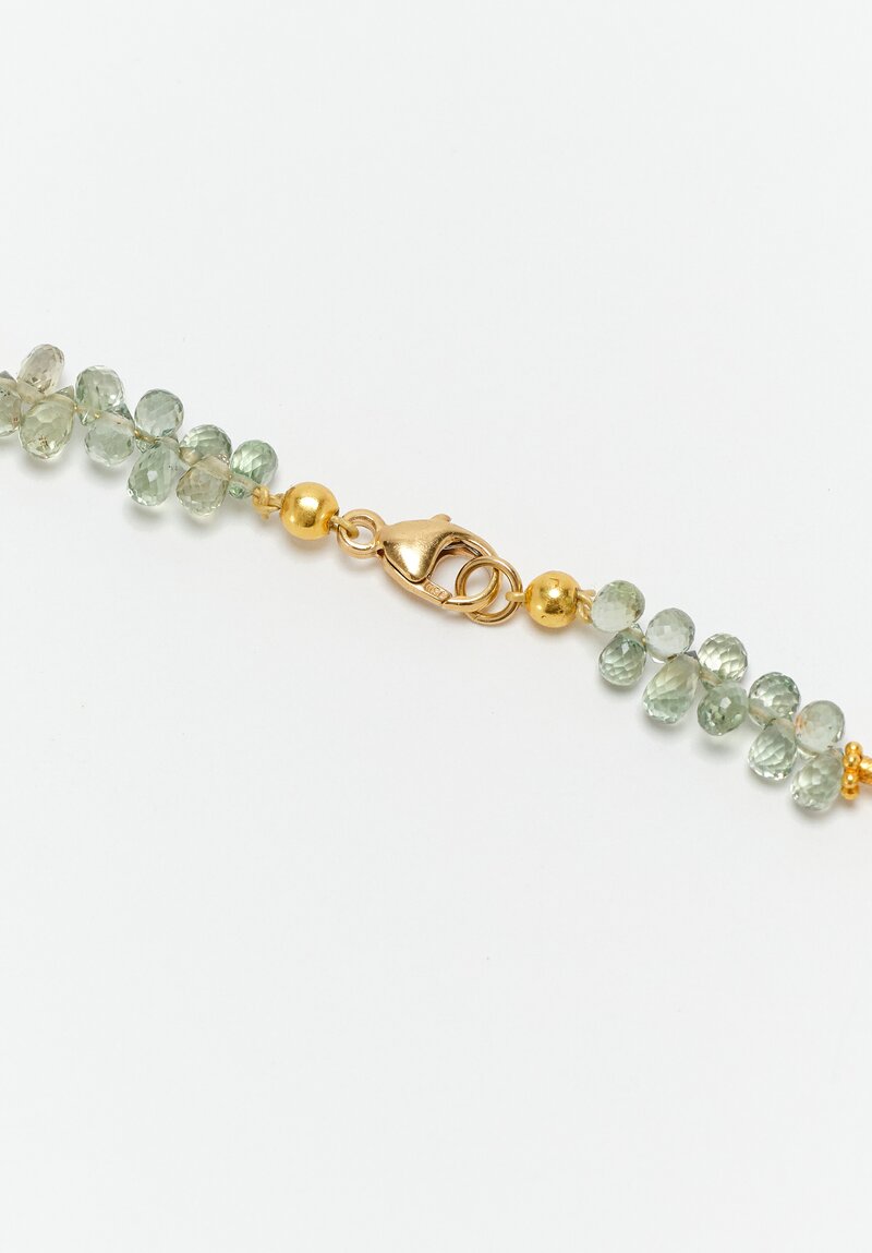 Greig Porter 18K Starburst Cylinders & Green Sapphire Briolette Beaded Necklace 16.5"