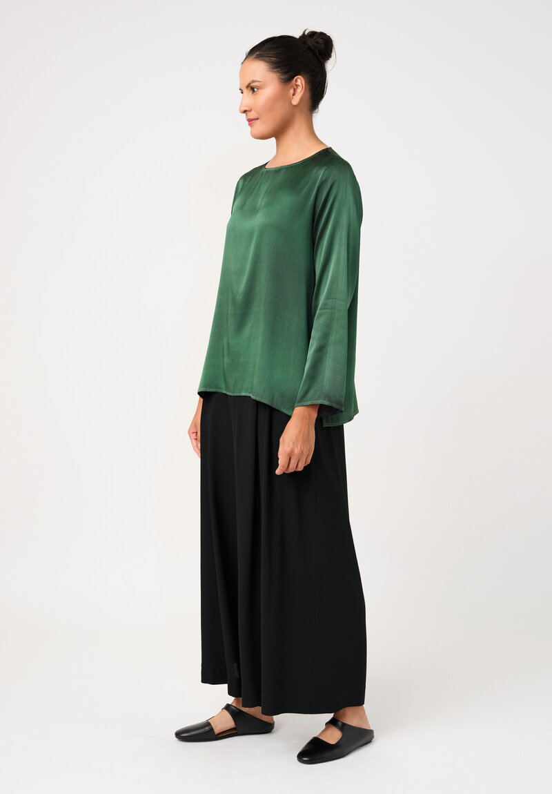 Avant Toi Hand Painted Silk Barchetta Top in Nero & Brasile Green