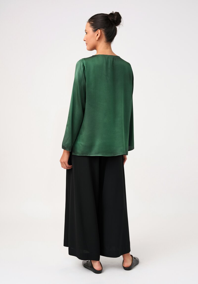 Avant Toi Hand Painted Silk Barchetta Top in Nero & Brasile Green