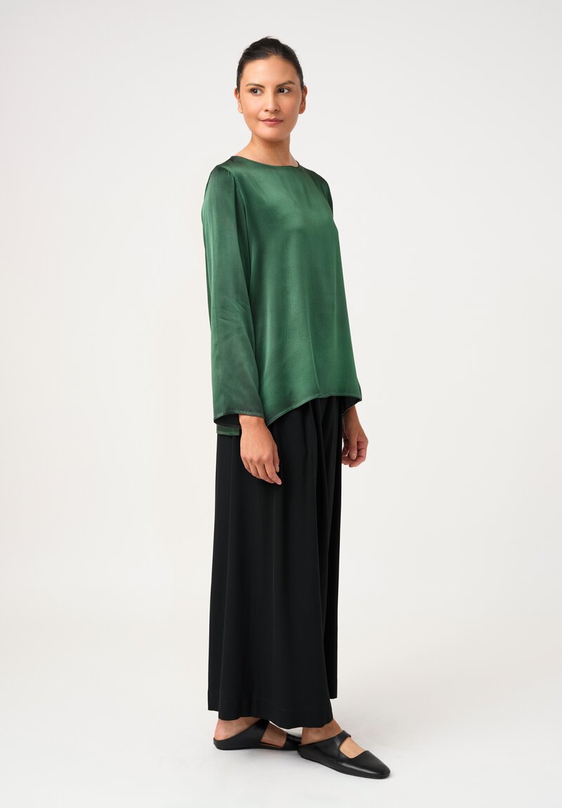 Avant Toi Hand Painted Silk Barchetta Top in Nero & Brasile Green