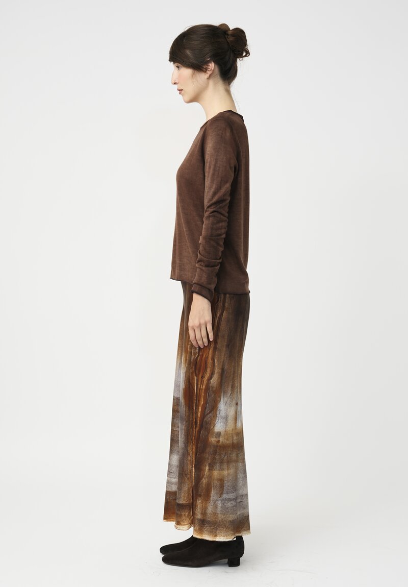 Avant Toi Silk Hand-Painted Skirt in Antilope Brown Murales