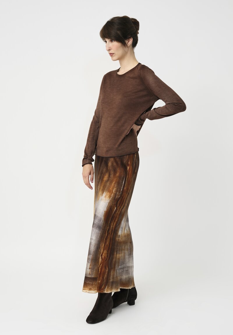 Avant Toi Silk Hand-Painted Skirt in Antilope Brown Murales