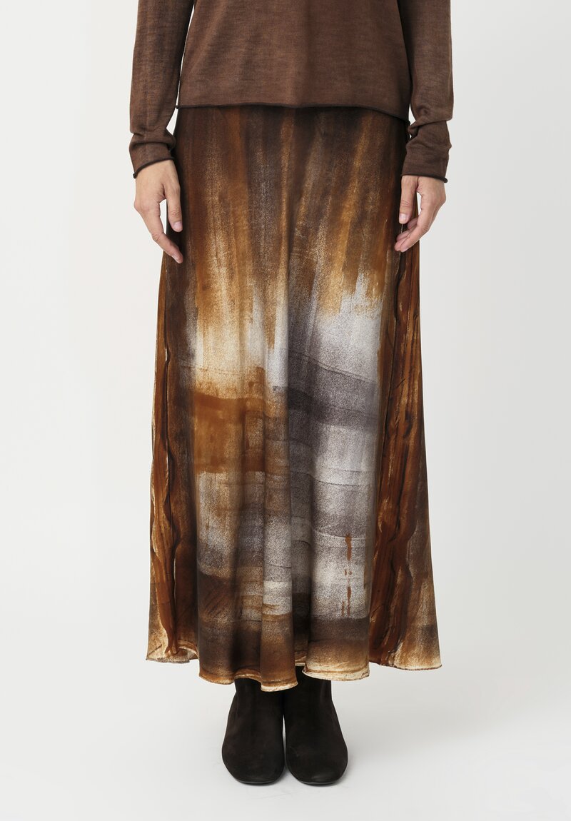 Avant Toi Silk Hand-Painted Skirt in Antilope Brown Murales