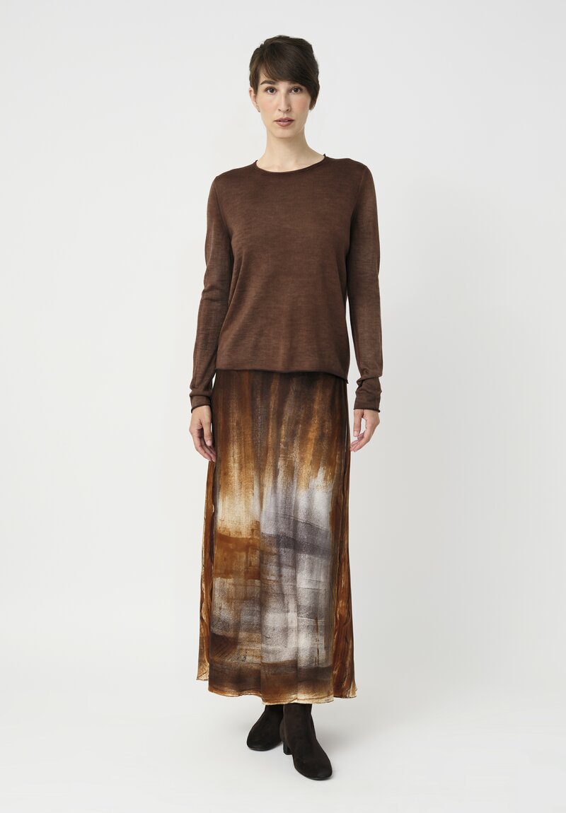 Avant Toi Silk Hand-Painted Skirt in Antilope Brown Murales